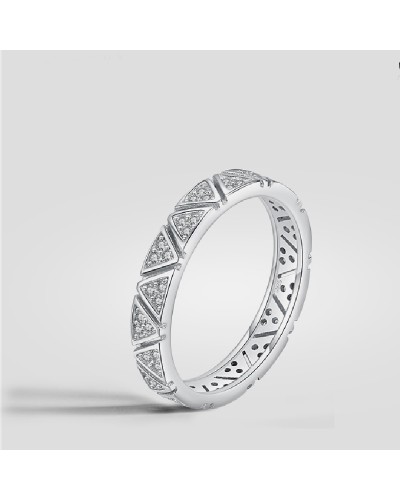Silver ring with zirconia geometric pattern