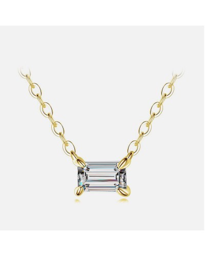 Gold necklace with rectangular princess cut zirconia pendant
