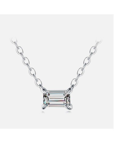 Silver necklace with rectangular princess cut zirconia pendant