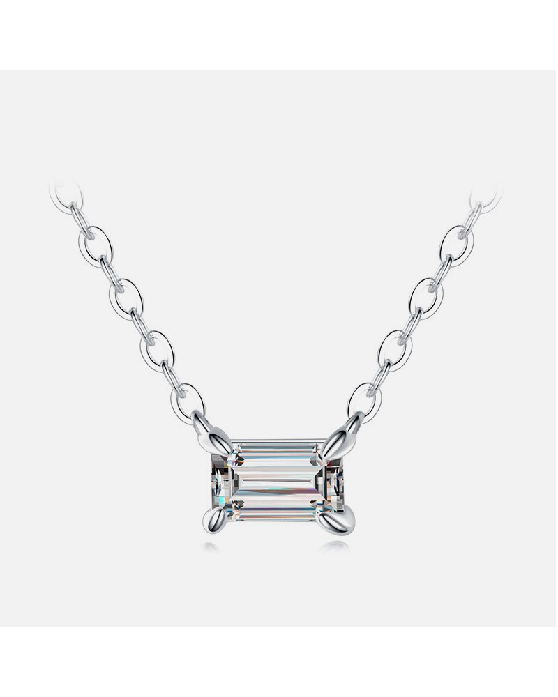 Silver necklace with rectangular princess cut zirconia pendant