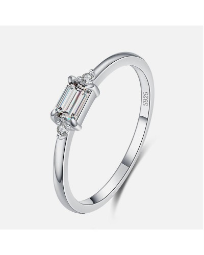 Silver Ring with Rectangular Zirconia Solitaire