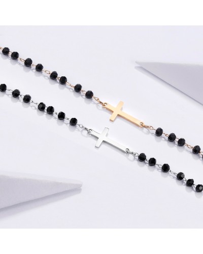Silver Bracelet Black Crystal Cross