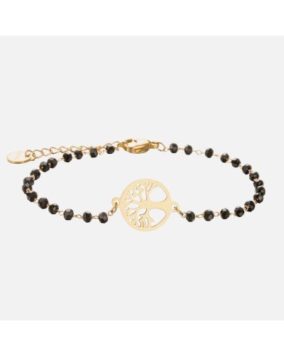 Black crystal gold tree of life bracelet
