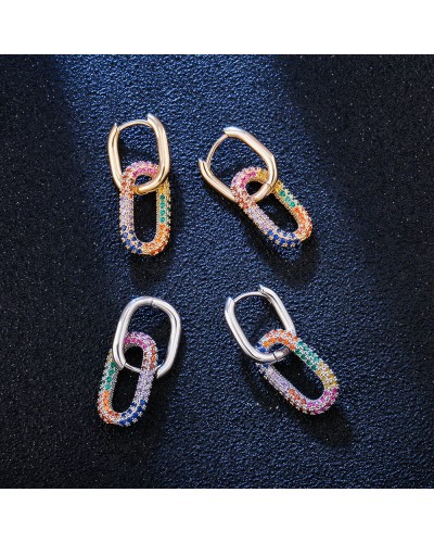 Créoles double anneau allongé or et argent zircon multicolores