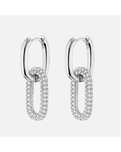 Hoop earrings 2 Ellipses silver zircon