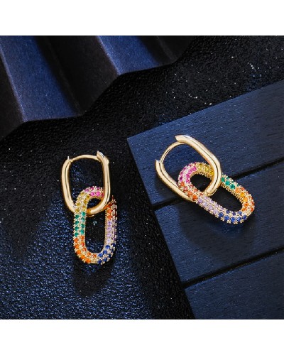 Cerchi doppio anello allungato oro e zirconi multicolori