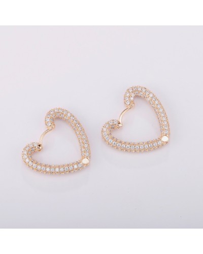 Gold heart hoop earrings set with zirconia