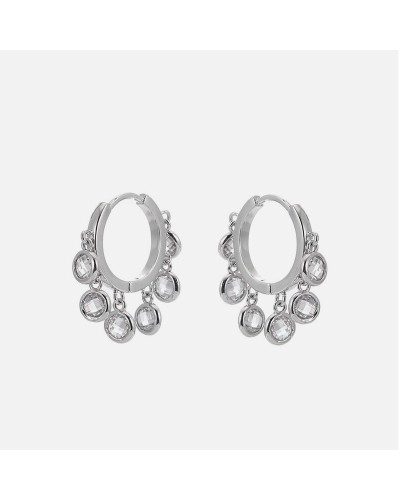 Small silver hoops with dangling crystals