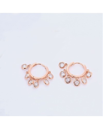 Small pink gold hoops with dangling crystals