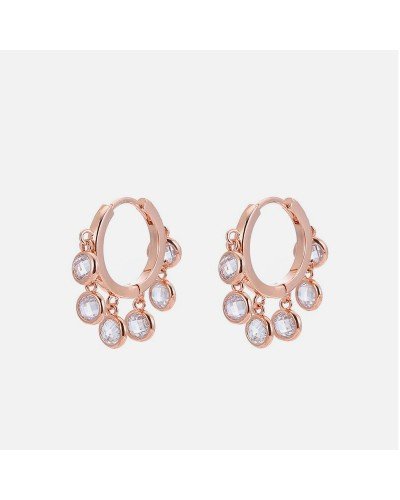 Small pink gold hoops with dangling crystals