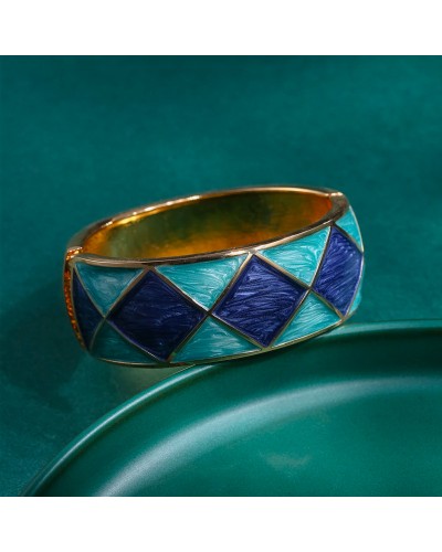 Bracelet jonc or émail losanges vert bleu