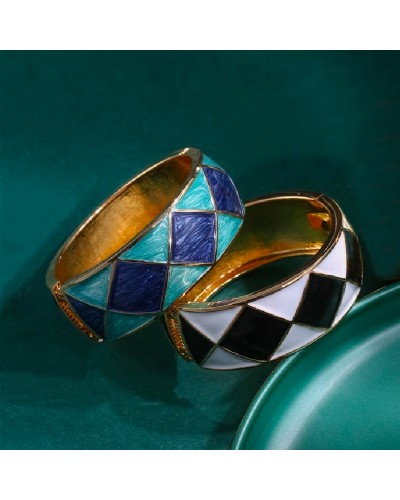 Blue green enamel diamond gold bracelet