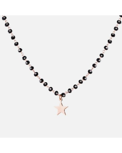 Black Crystal pink gold Star Necklace