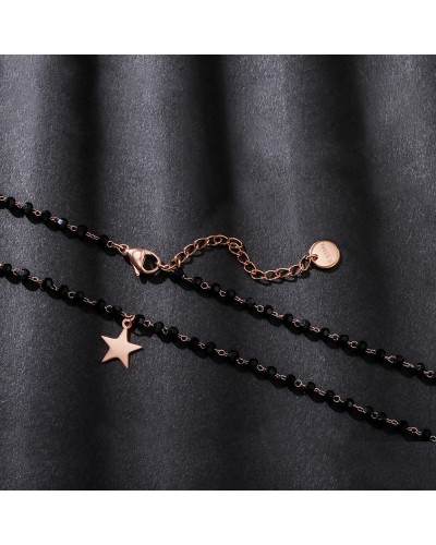 Black Crystal pink gold Star Necklace
