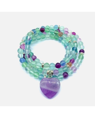 Fluorite mala necklace with heart