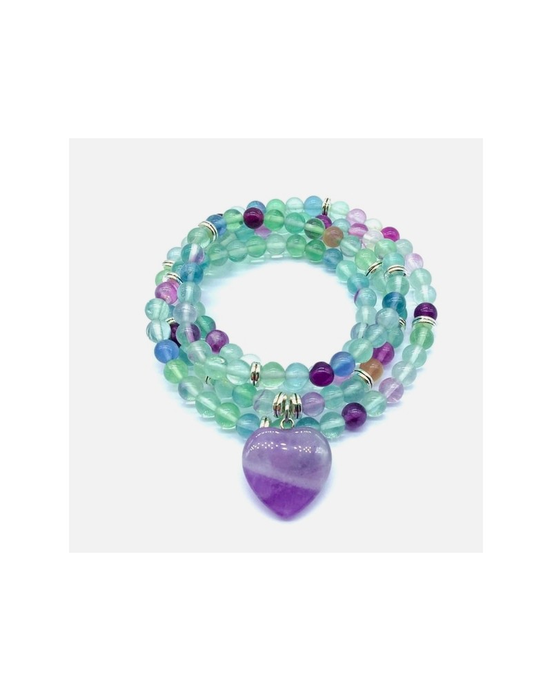 Fluorite mala necklace with heart