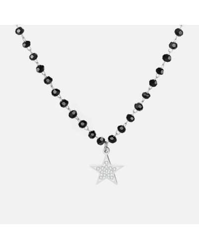 Schwarze Kristall und Strass Stern-Halskette