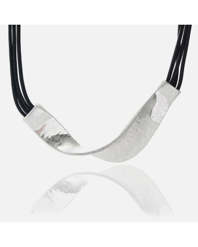 Maasai black and silver twisted leather necklace