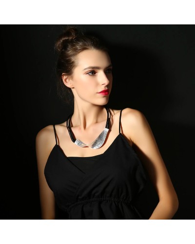 Maasai black and silver twisted leather necklace