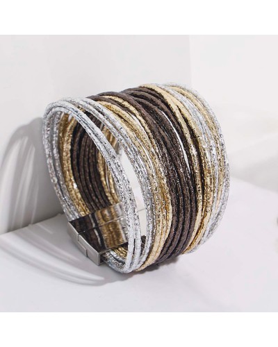 Silver gold and platinium hammered leather cuff
