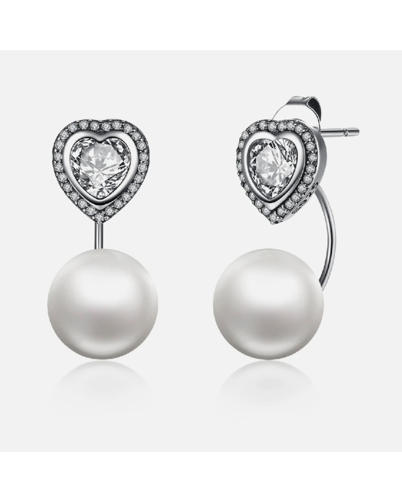 Silver heart zircon and pearl earrings