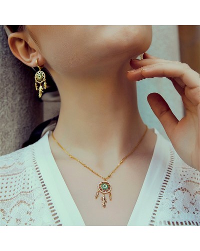 Gold and emerald dreamcatcher necklace