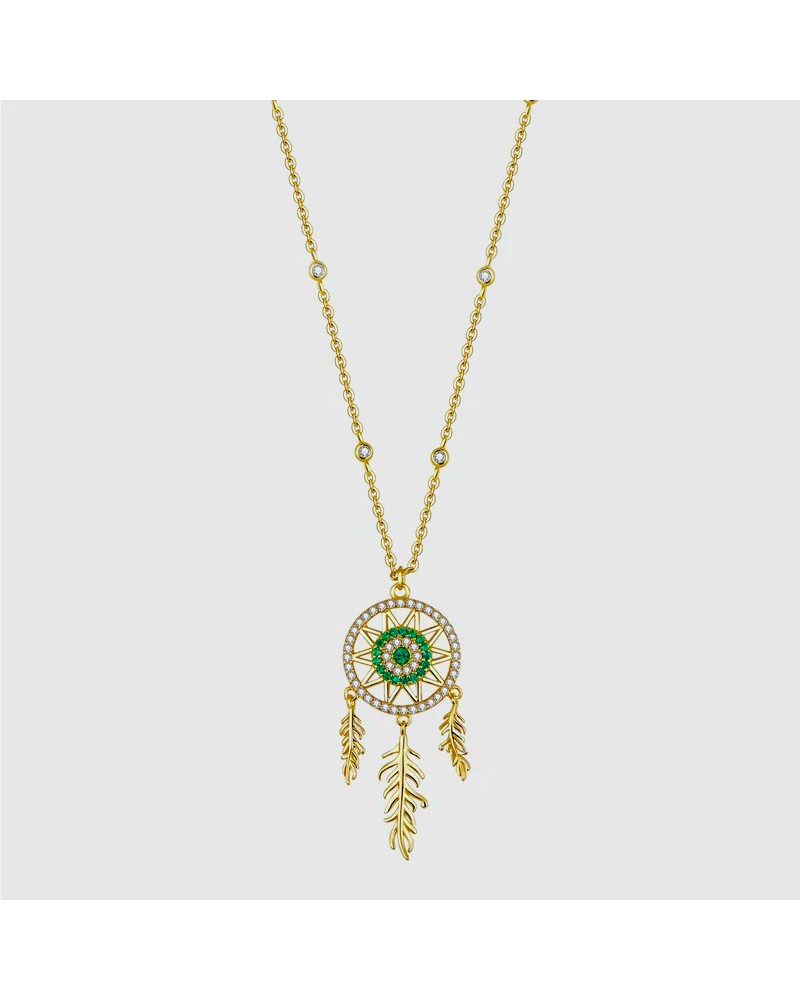 Gold and emerald dreamcatcher necklace