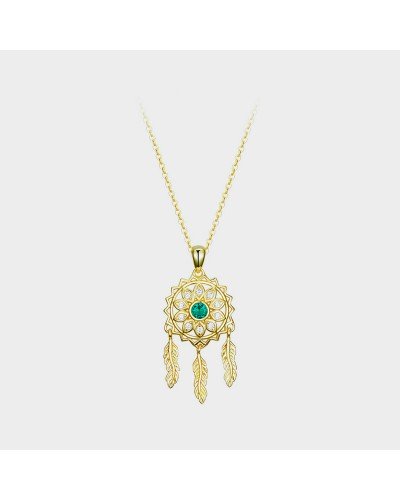 Gold and emerald flower dreamcatcher necklace
