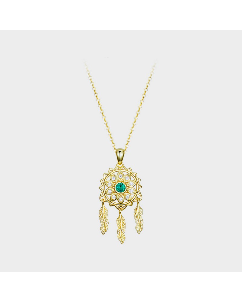 Collana acchiappasogni fiore d'oro e smeraldo