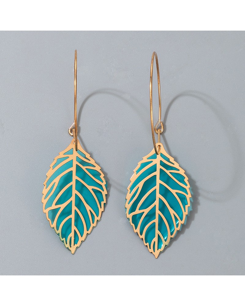 Boucles d'oreilles feuille translucide vert d'eau