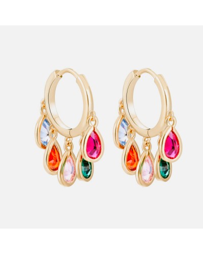 Gold hoops with multicolored cristal drops