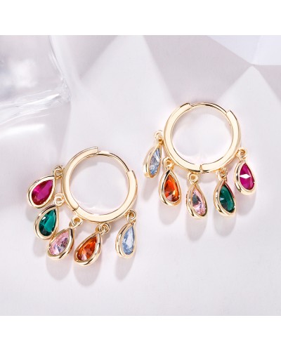 Gold hoops with multicolored cristal drops
