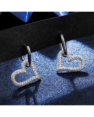 Silver heart double hoop earrings