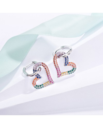 Silver heart double hoop earrings multicolored