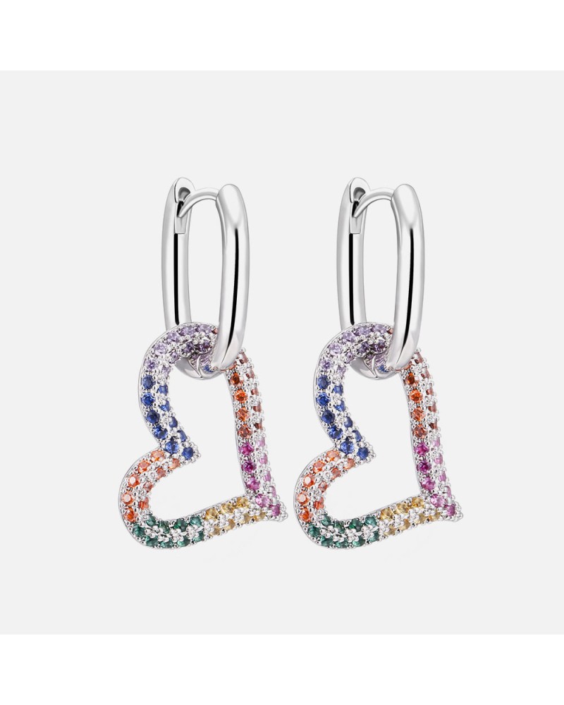 Silver heart double hoop earrings multicolored