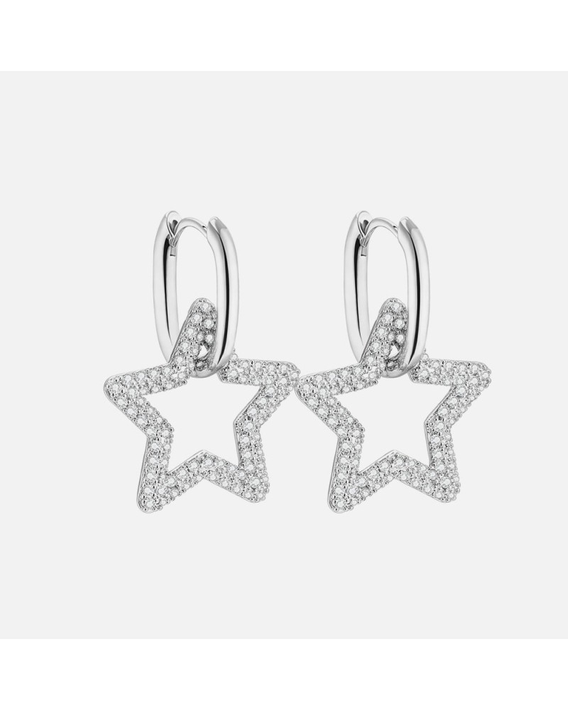 Silver star double hoop earrings