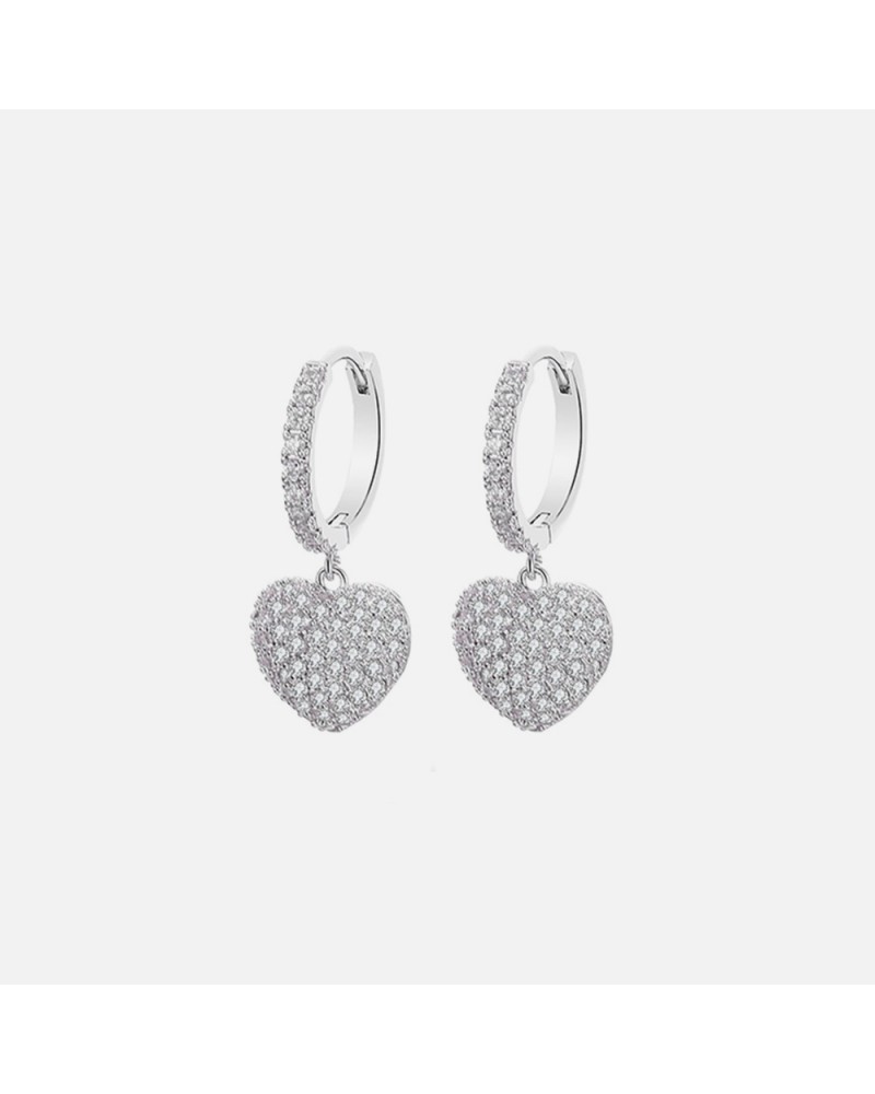 Silver heart hoop earrings set with zirconia