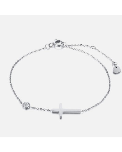 Silver cross and zircon necklace and bracelet set