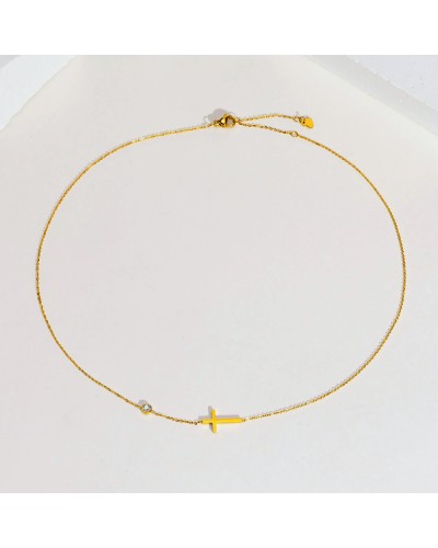 Gold cross and zircon necklace