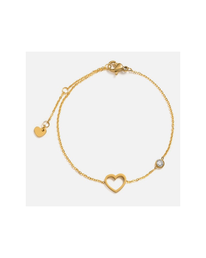 Gold heart and zircon necklace and bracelet set