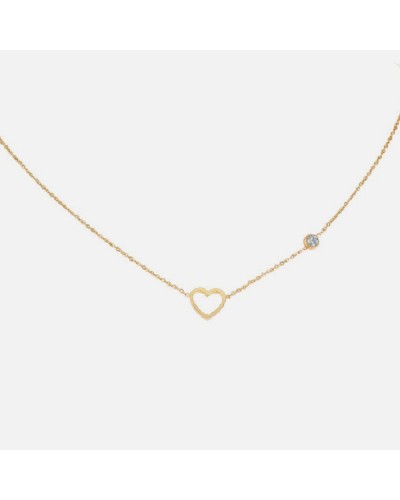 Gold heart and zircon necklace and bracelet set