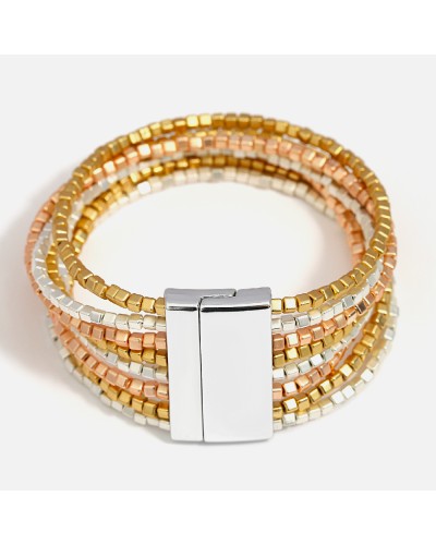 Multilayer cuff square pearls 3 golds