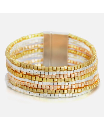 Multilayer cuff square pearls 3 golds