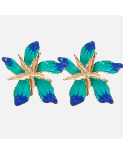 Boucles d'oreilles fleur or émail bleu