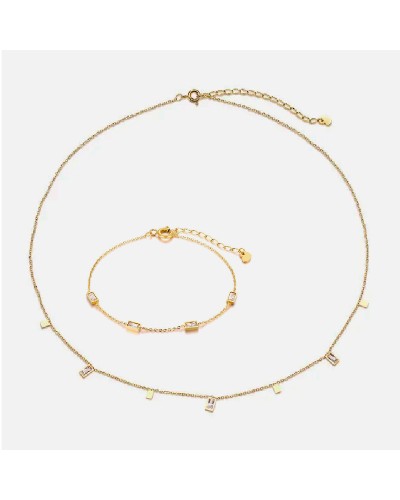 Princess zircon gold necklace and bracelet set