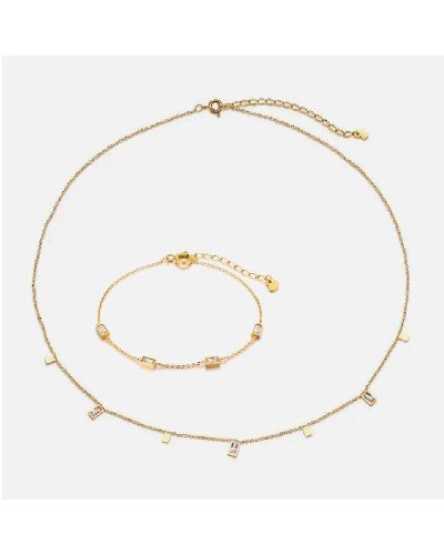 Set aus goldener Halskette und Armband im Prinzessin-Stil mit Zirkon