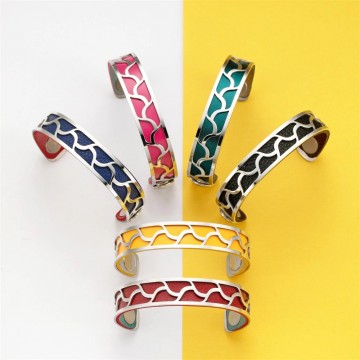 Bracelet georgette cuir acier feuilles 7