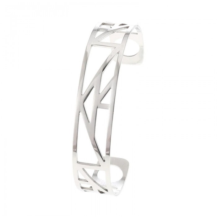 Geometrisches Stahl-Leder-Georgette-Armband 3