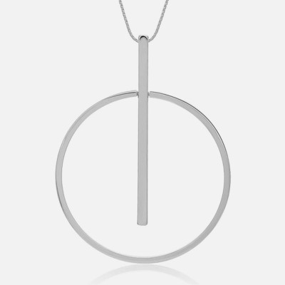 Silver minimalist line and circle necklace