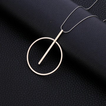 Silver minimalist line and circle necklace 1